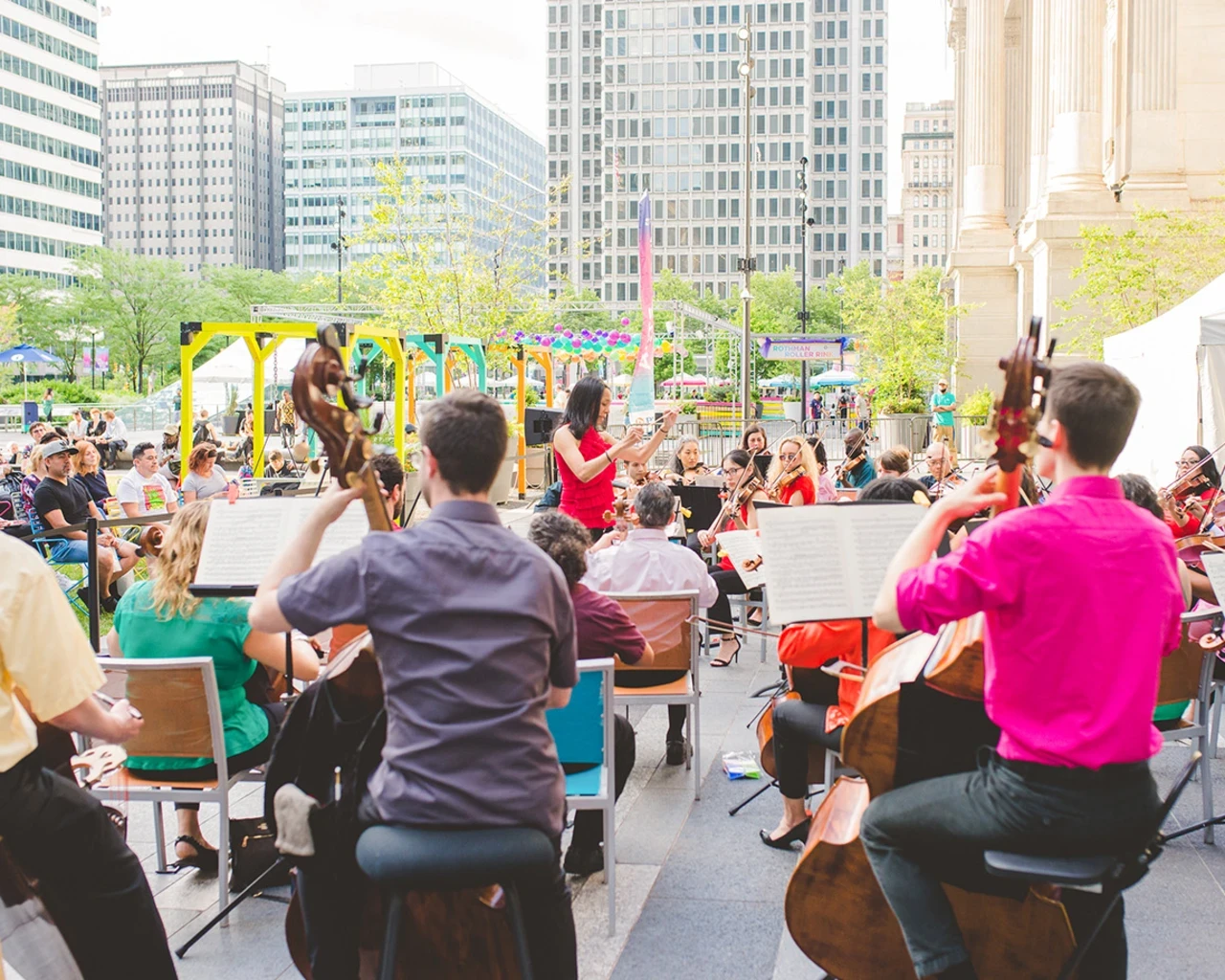 2025 grant recipients Black Pearl Chamber Orchestra perform at Philadelphia's Dilworth Park. Photo courtesy of Arts on Center Stage.