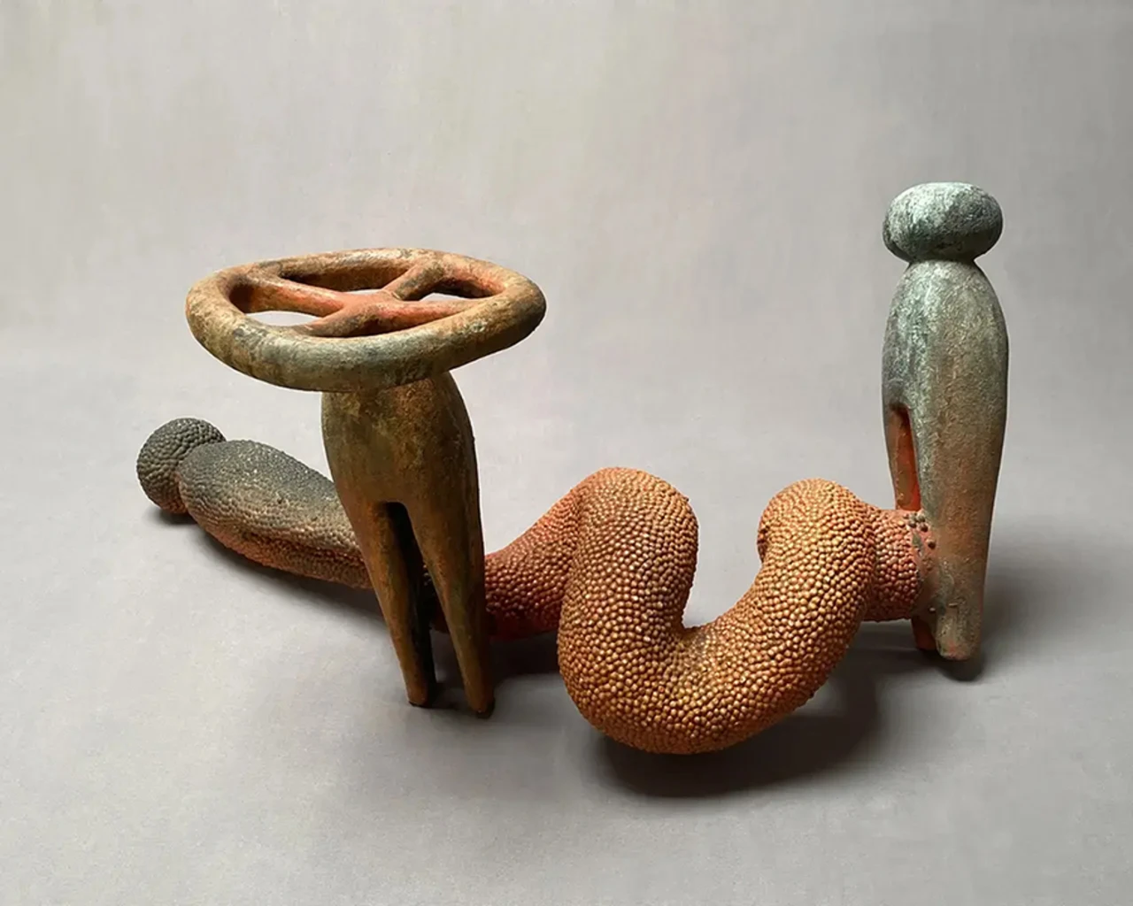 Pew Fellow Syd Carpenter, 3 Mother Pins on a Vine, 2021; Clay, mixed media, 18" x 37" x 26". Photo courtesy of the artist.