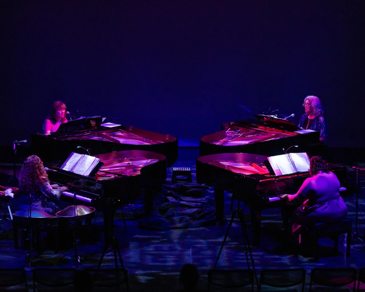 Composer-pianists Suzzette Ortiz, Terry Klinefelter, Sumi Tonooka, and Kendrah Butler-Waters perform Eight Eight Time, presented by Journey Arts, April 2025. Photo by Steve Weinik.
