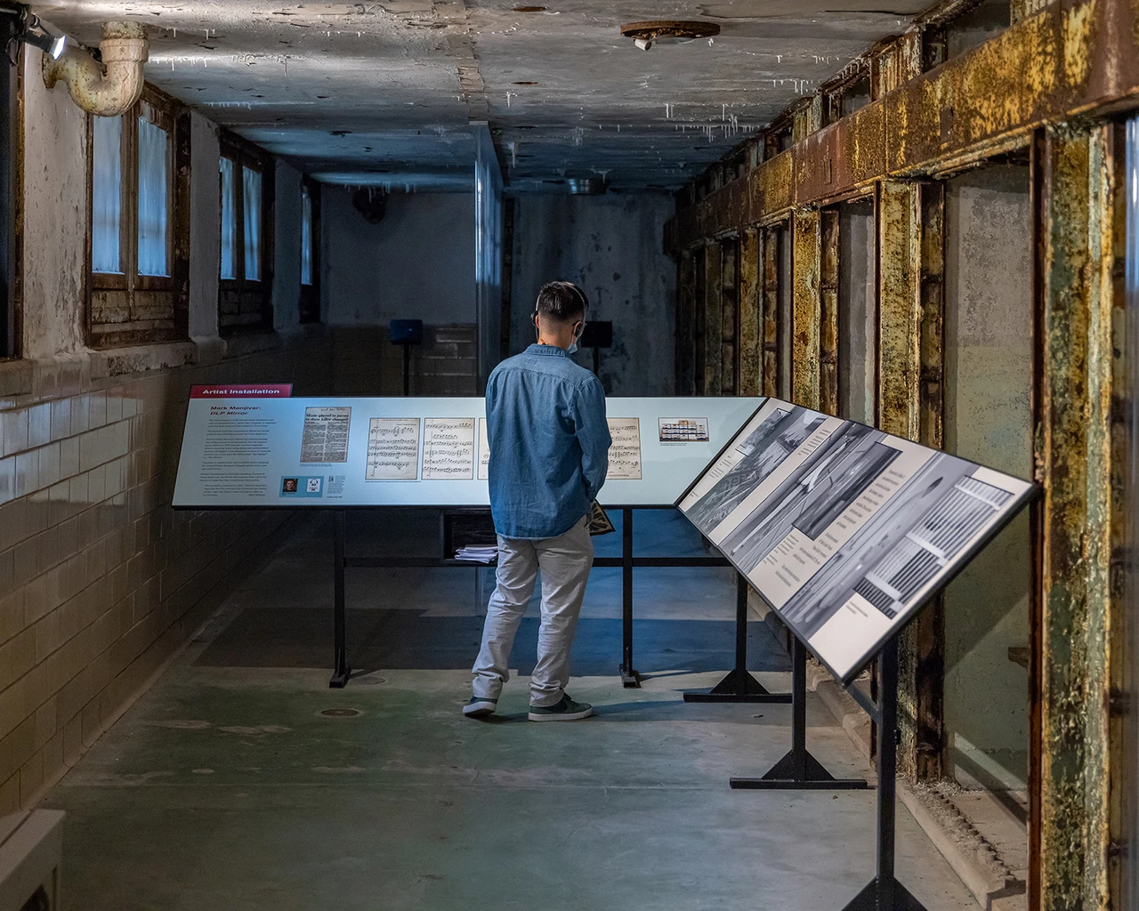 Mark Menjivar, DLP Mirror, 2024, multi-channel sound and architectural installation, Eastern State, Philadelphia, Pennsylvania. Photo by Bob Watts, courtesy of Eastern State.&nbsp;