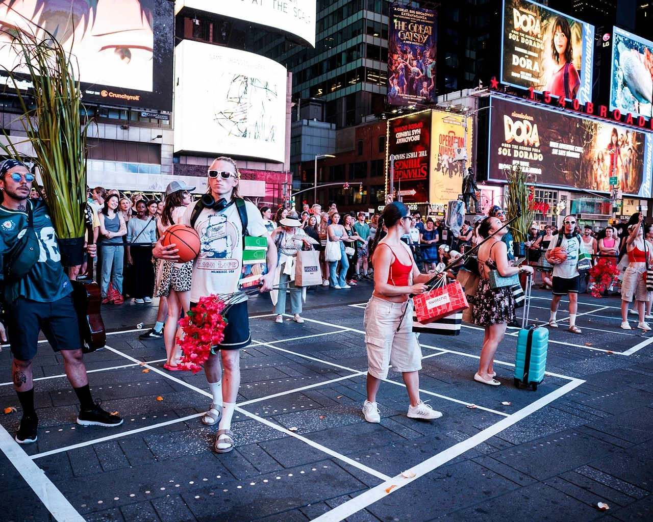 Maia Chao, American Idle, 2025, public performance in Times Square, NY, Produced by Times Square Arts. Photo by Maria Baranova, courtesy of Maia Chao.