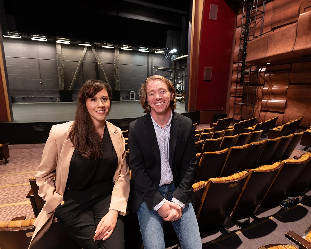 Tyler Dobrowsky and Taibi Magar, co-artistic directors of Philadelphia Theatre Company, at the Suzanne Roberts Theatre. Photo by Mark Garvin.&nbsp;
