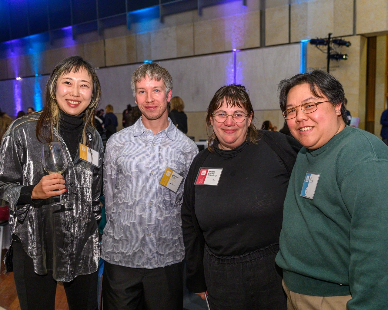 Joyce Chung (Curator, Asian Arts Initiative), Jameson Paige (Curator of Public Practice, Mural Arts Philadelphia), 2025 Pew Fellow Emma Copley Eisenberg, and designer Art Phung.&nbsp;Photo by Constance Mensh.