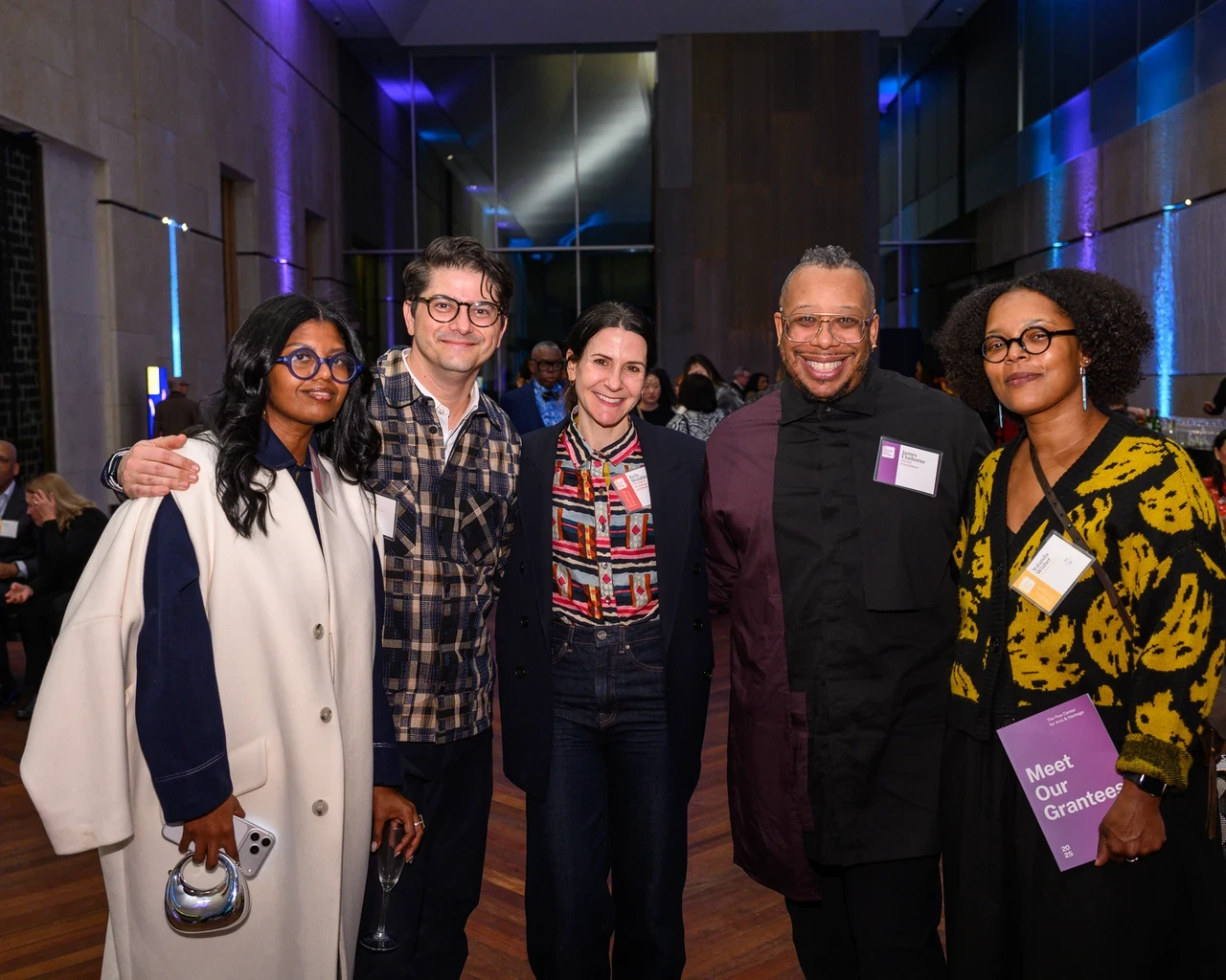 2025 Pew Fellow Sosena Solomon, Paul Farber (Artistic Director and Co-founder, Monument Lab), Kelly Shindler (Executive Director, The Fabric Workshop and Museum), James Claiborne (Deputy Director for Community Engagement, Barnes Foundation), Yolanda Wisher (Senior Curator, Monument Lab).&nbsp;Photo by Constance Mensh.