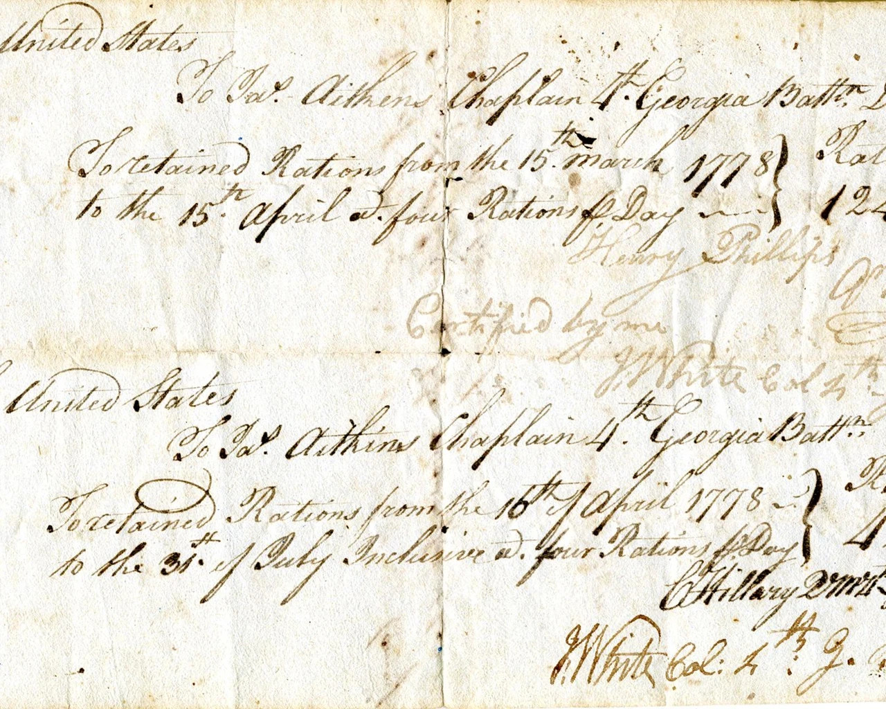 Rations Receipt of Mordecai Sheftall, 1778. Image courtesy of Weitzman National Museum of American Jewish History.