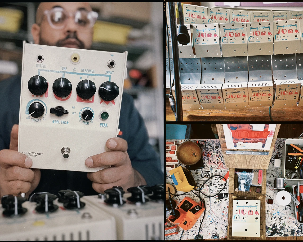 Pew Fellow Mikel Patrick Avery assembling his effects pedal EMPHISCOPE 227. Photos courtesy of Mikel Patrick Avery.