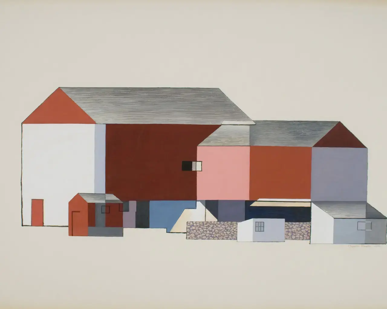 Charles Sheeler, Barn Abstraction, 1946, tempera on paperboard, 21 1/2 x 28 3/8 inches, collection of Joseph P. Carroll and Dr. Roberta Carroll. Photo courtesy of Forum Gallery.