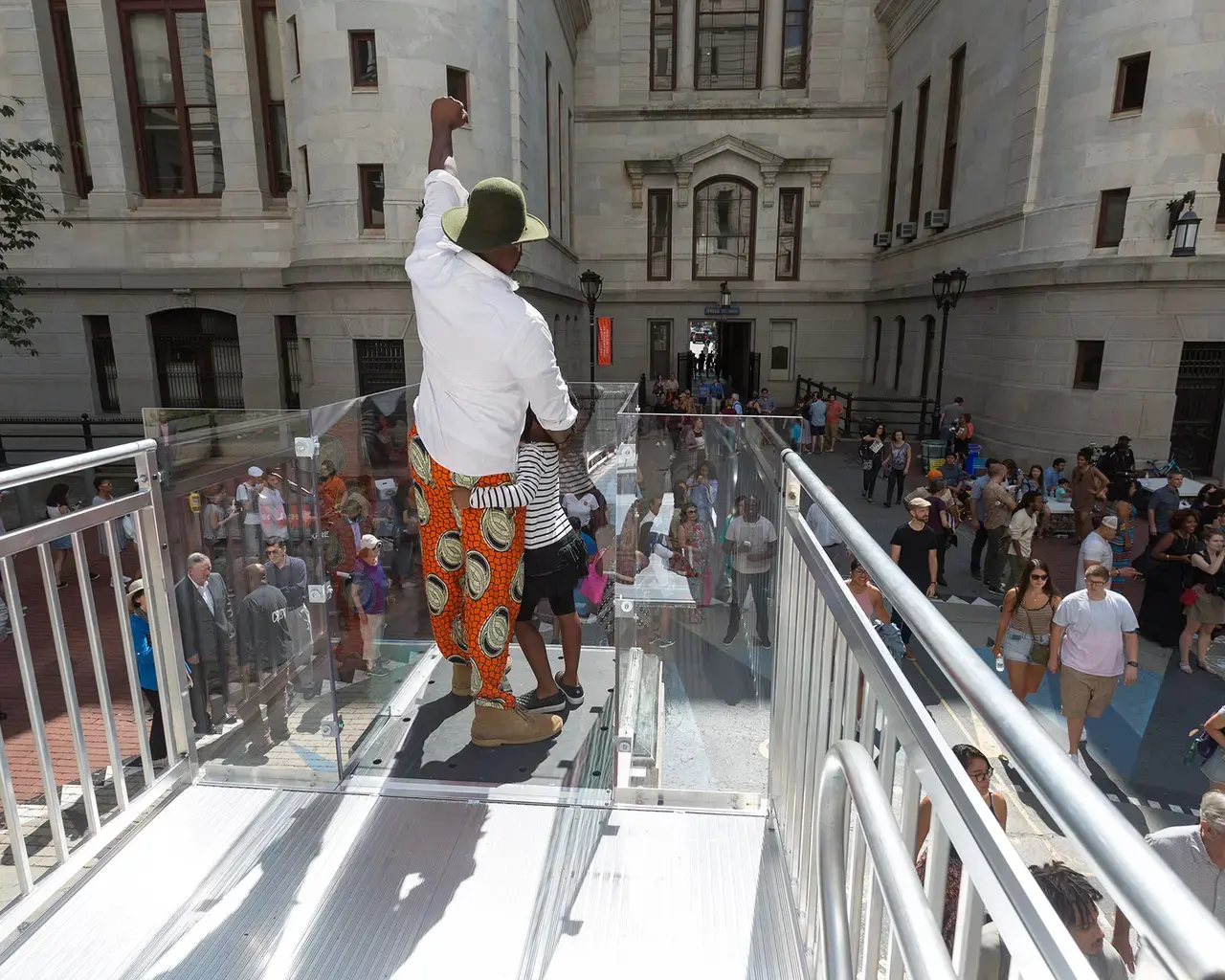 Mel Chin, Two Me, 2017, Philadelphia City Hall. Presented as part of Mural Arts Philadelphia&rsquo;s Monument Lab. Photo by Steve Weinik.