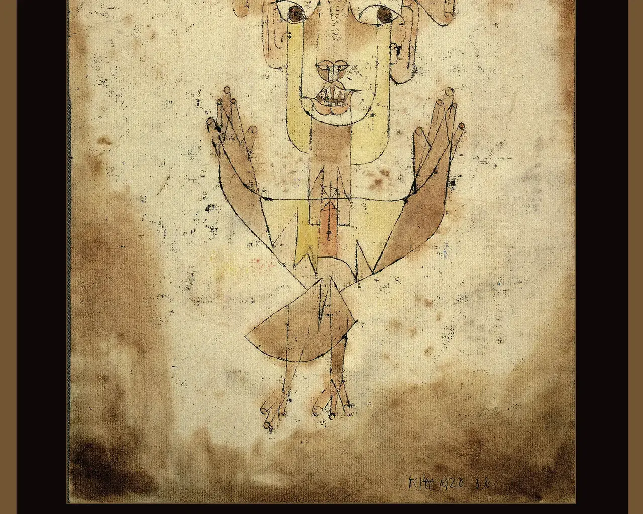 Paul Klee (1879–1940), Angelus Novus, 1920 (Indian ink, color chalk and brown wash on paper) / The Israel Museum, Jerusalem, Israel / Carole and Ronald Lauder, New York / Bridgeman Images.