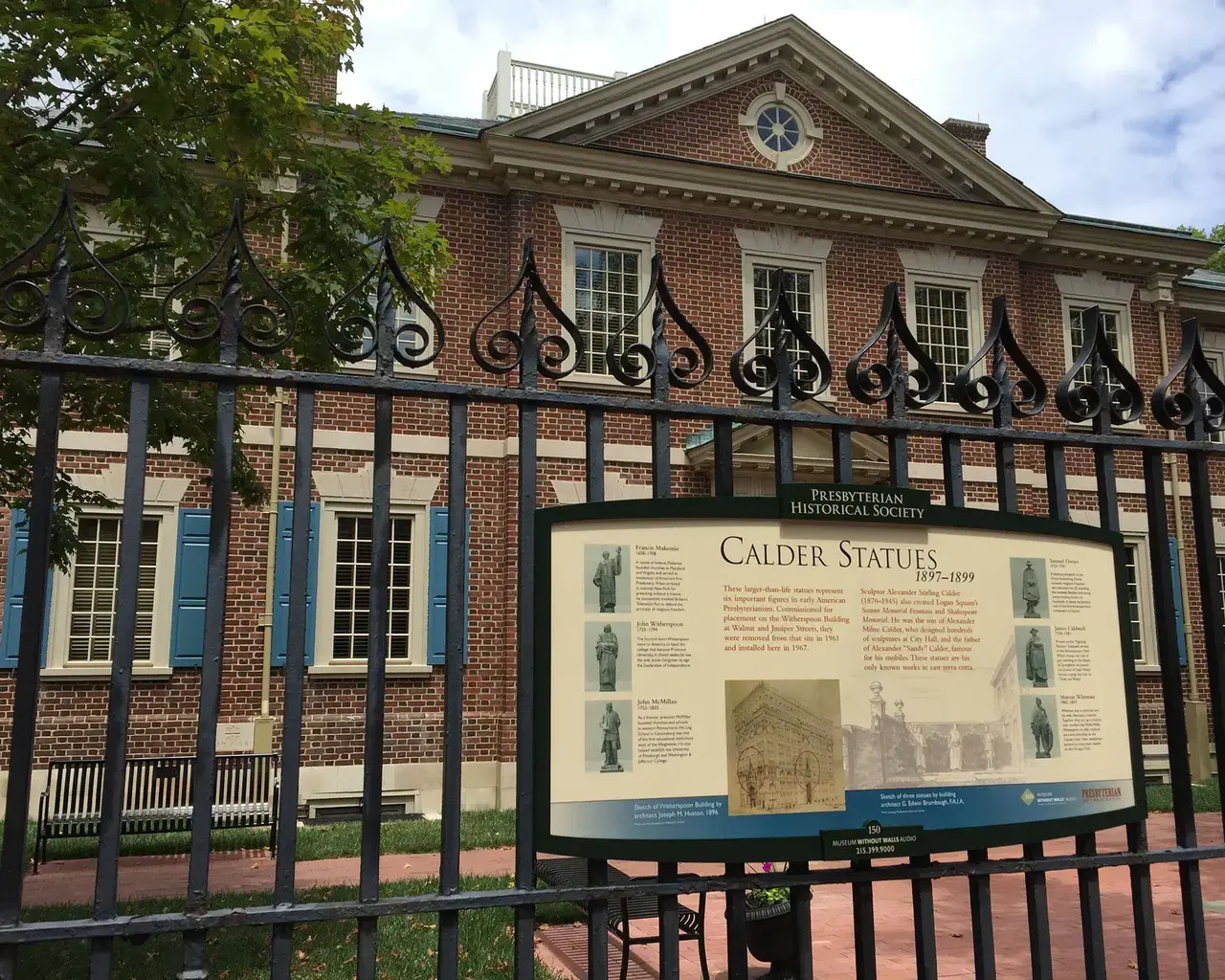 Presbyterian Historical Society, Museum Without Walls Calder Statues sign, installed August 2018. Photo courtesy of Presbyterian Historical Society.