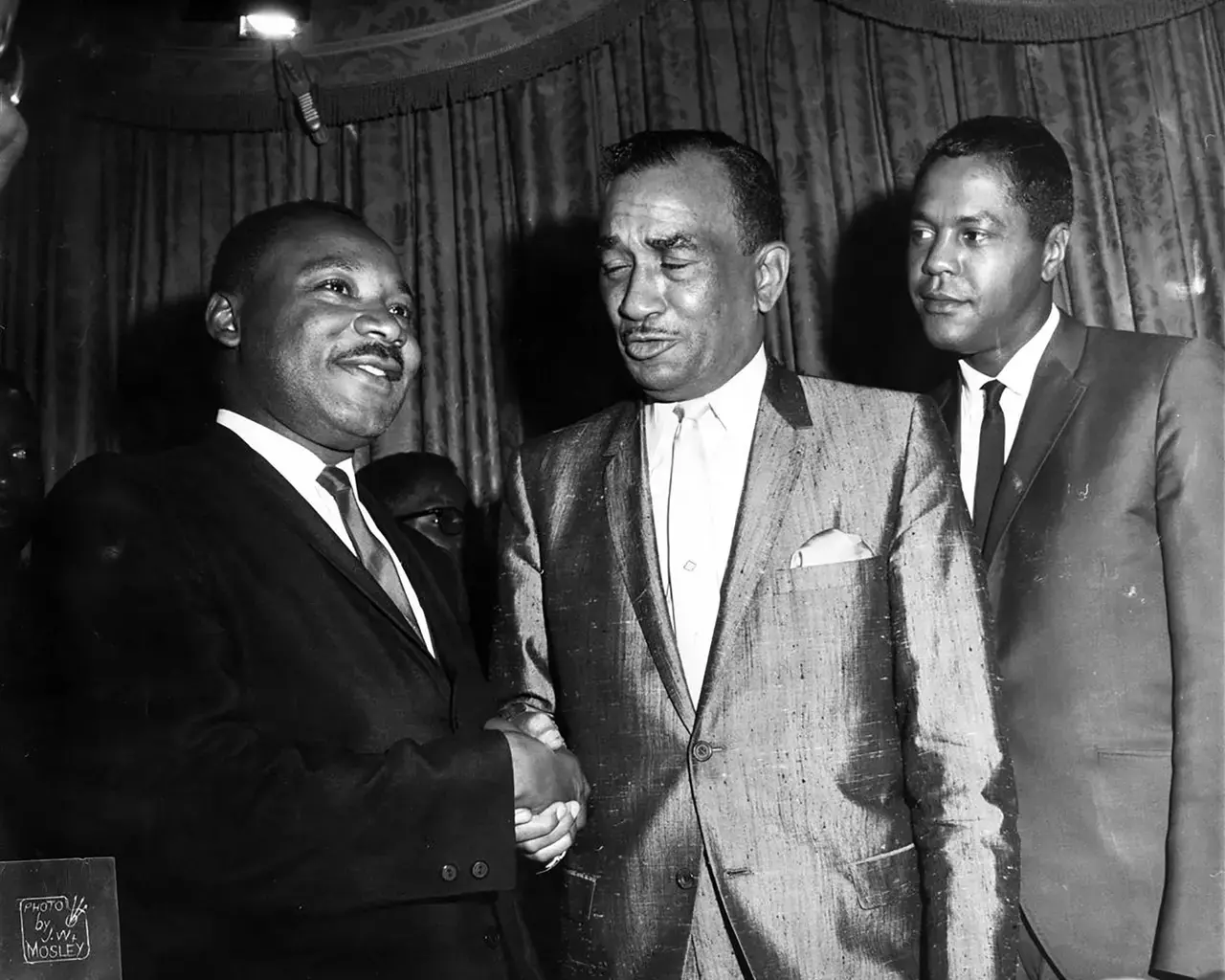 Civil rights activist Rev. Dr. Martin Luther King, Jr., Esquire Cecil B. Moore, and radio personality Georgie Woods, 1965. Photo by John W. Mosley.