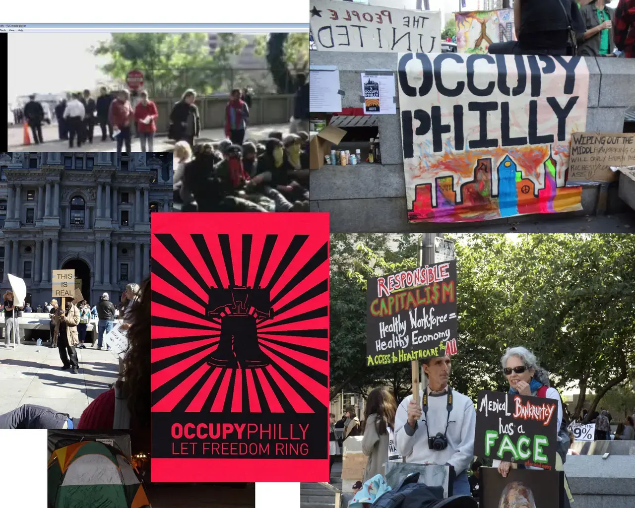 "Chronicling Resistance, Enabling Resistance," Temple University Special Collections Research Center Occupy Philadelphia records, 2011, digital images and flyers documenting Occupy Philadelphia. Photos courtesy of Occupy Philadelphia Archives Committee, Occupy Philadelphia Records, and TULSCRC.&nbsp;