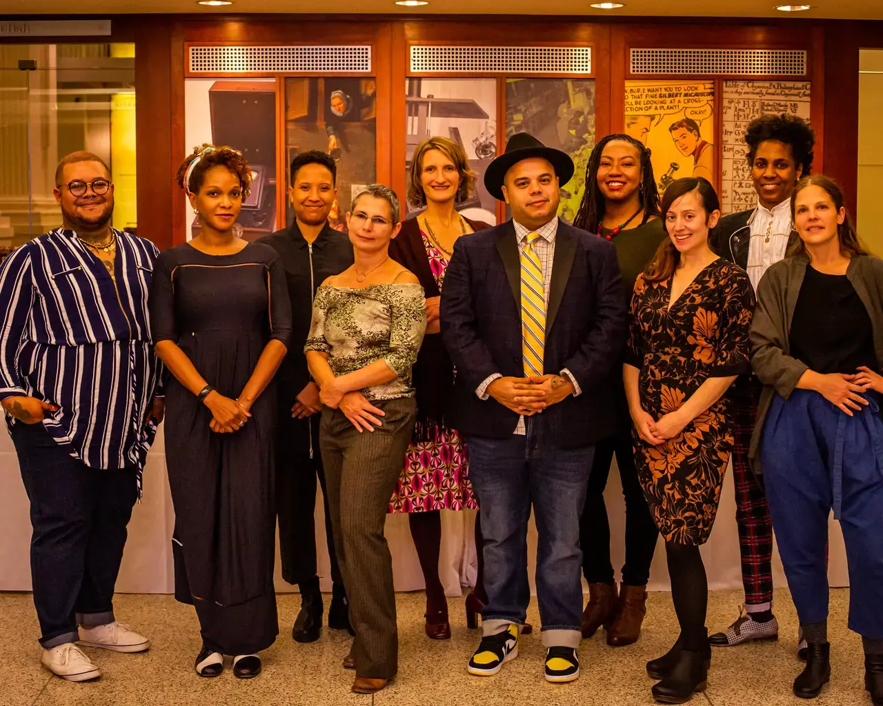 2019 Pew Fellows, from left to right: Jonathan Lyndon Chase, Imani Perry, Carolyn Lazard, Kirsten Kaschock, Lisa Marie Patzer, Rodrigo Lugo, Dinita Clark, Maria Shaplin, Karyn Olivier, Becky Suss. Photo by Ashley Smith of Wide Eyed Studios.