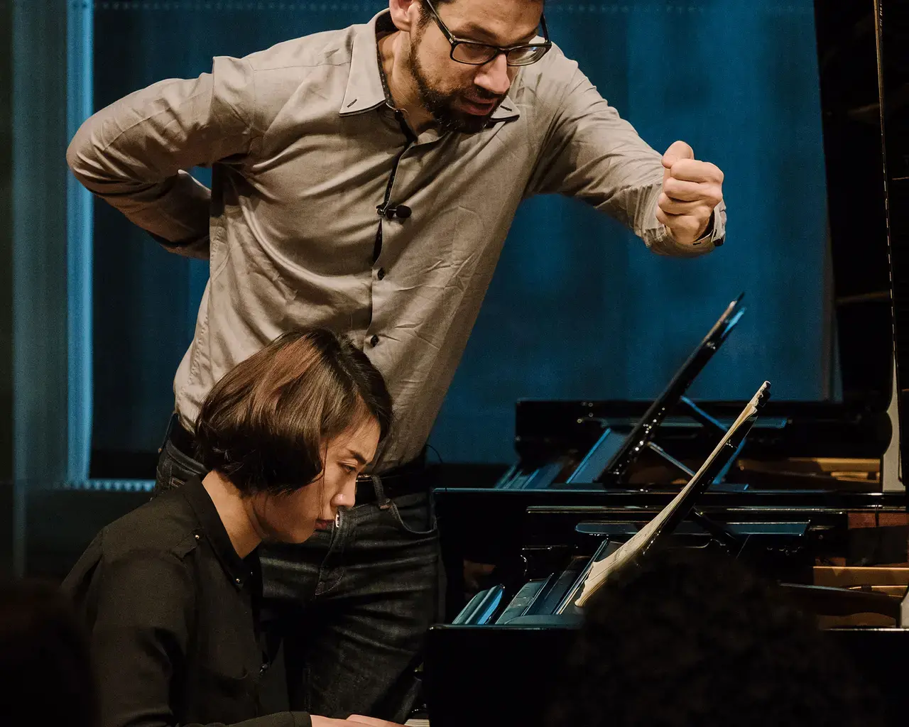 Jonathan Biss and Yilin Liu in performance for Departure and Discovery. Photo by Fadi Kheir.