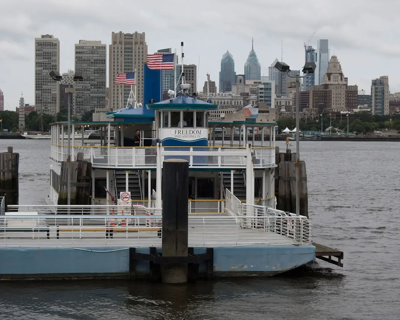 "Whitman at 200: Art and Democracy," East Camden ferry dock and Philadelphia skyline, 2017, digital photograph. Photo by John J.H. Phillips.