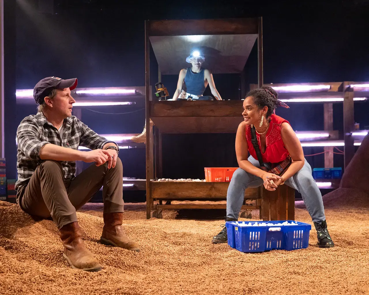 Todd Lawson, Janice Amaya, and Maribel Martinez in Mushroom at People’s Light, 2022, Malvern, PA. Photo by Mark Garvin.