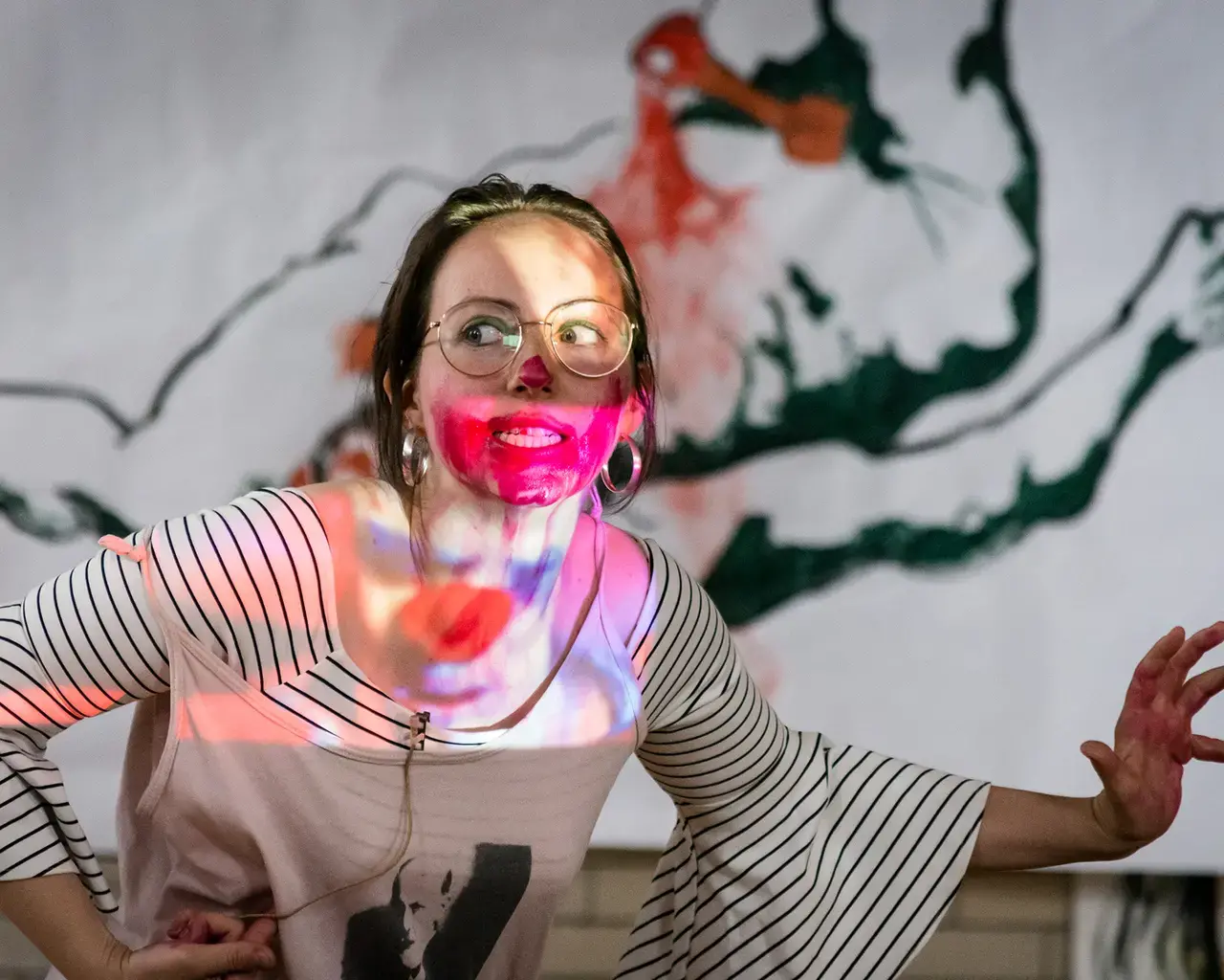 Pew Fellow Alexandra Tatarsky,&nbsp;Fear of the Discorded State: On Clowns, performed at the Bok Building. Photo by John C. Hawthorne.