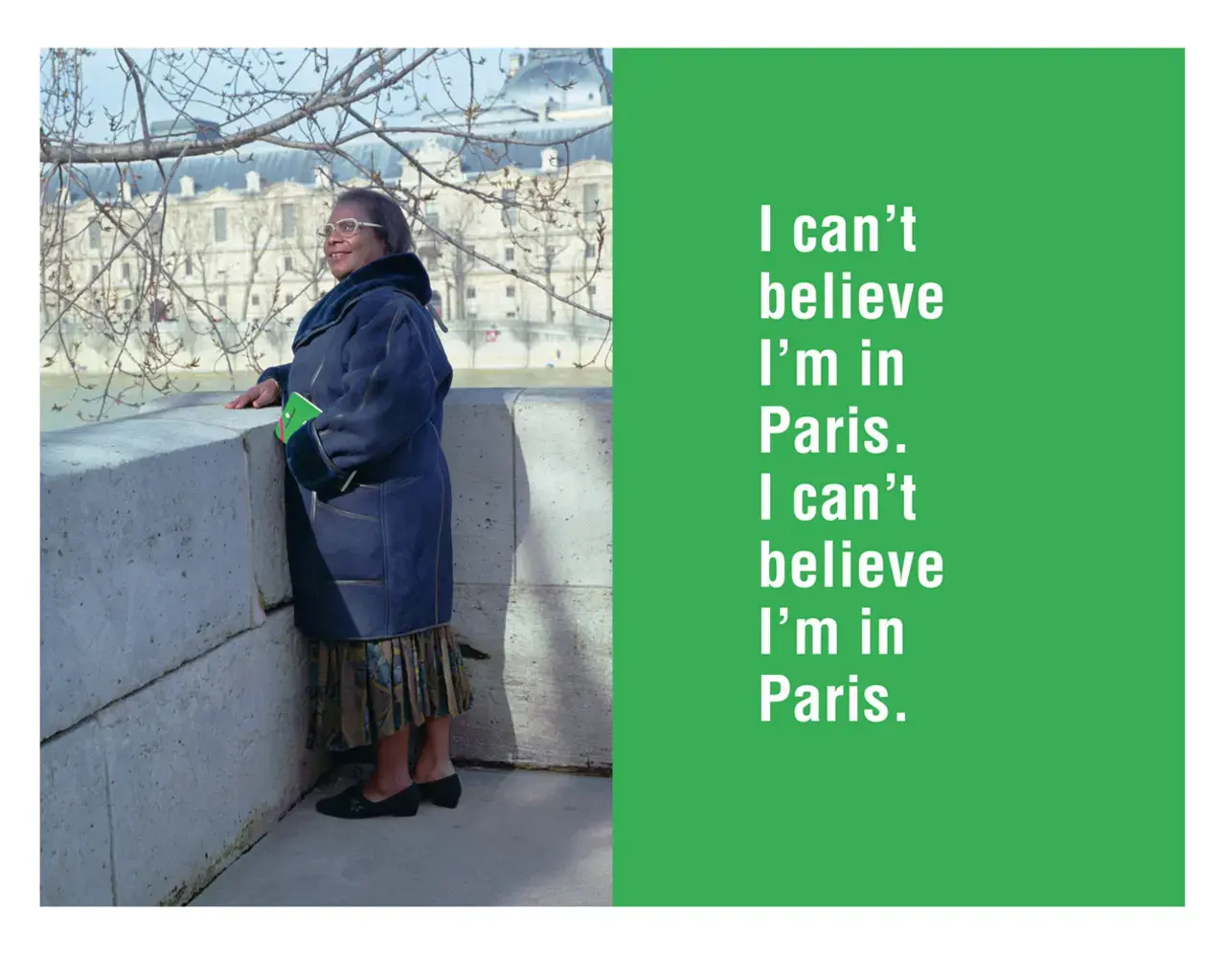 Ken Lum, I can't believe I'm in Paris, 1995, enameled aluminum with archival print. Photo courtesy of the artist.