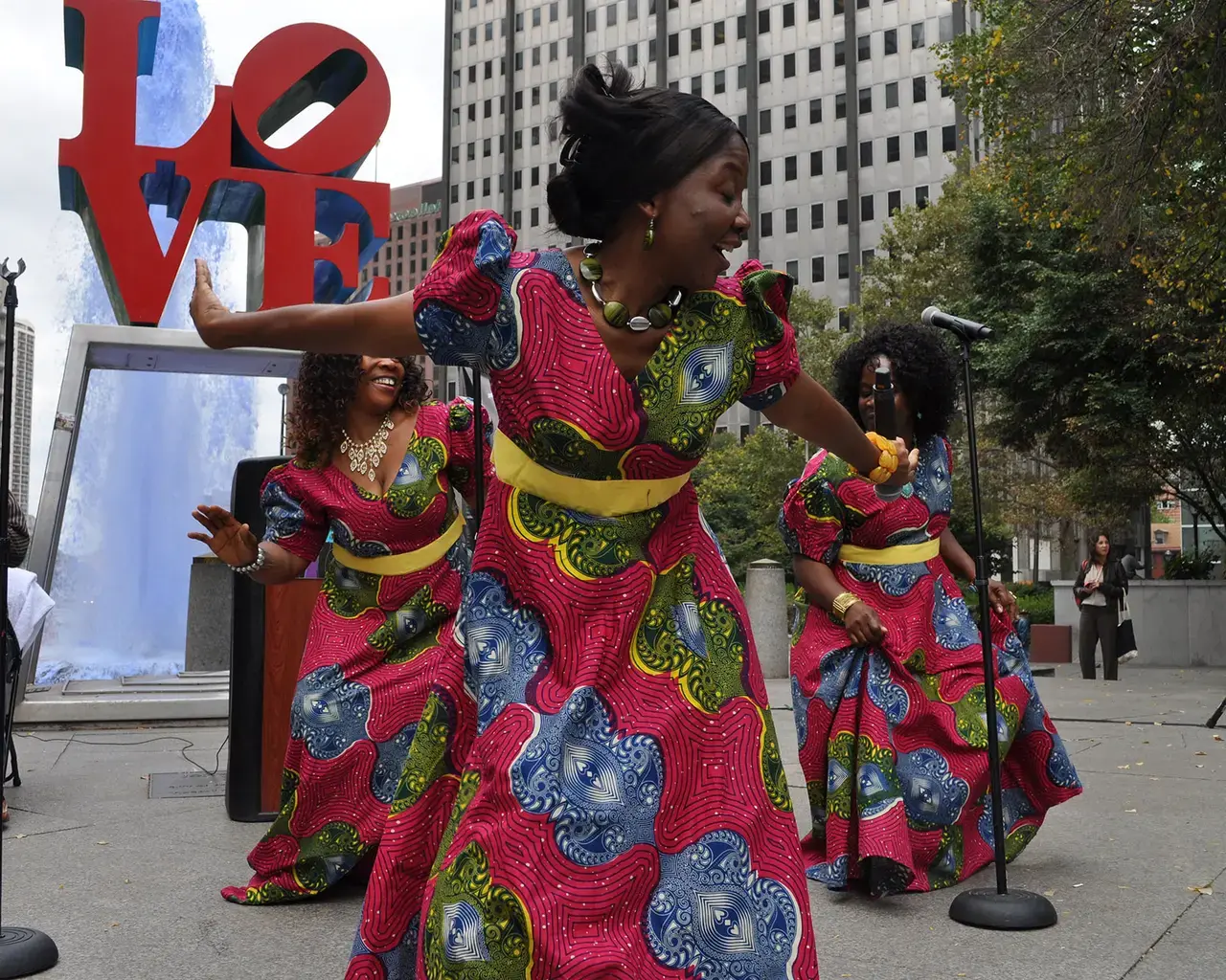 Zaye Tete with the Liberian Women's Chorus for Change, Women Against Abuse press conference at Love Park. Photo by Leslie Malmed Macedo.