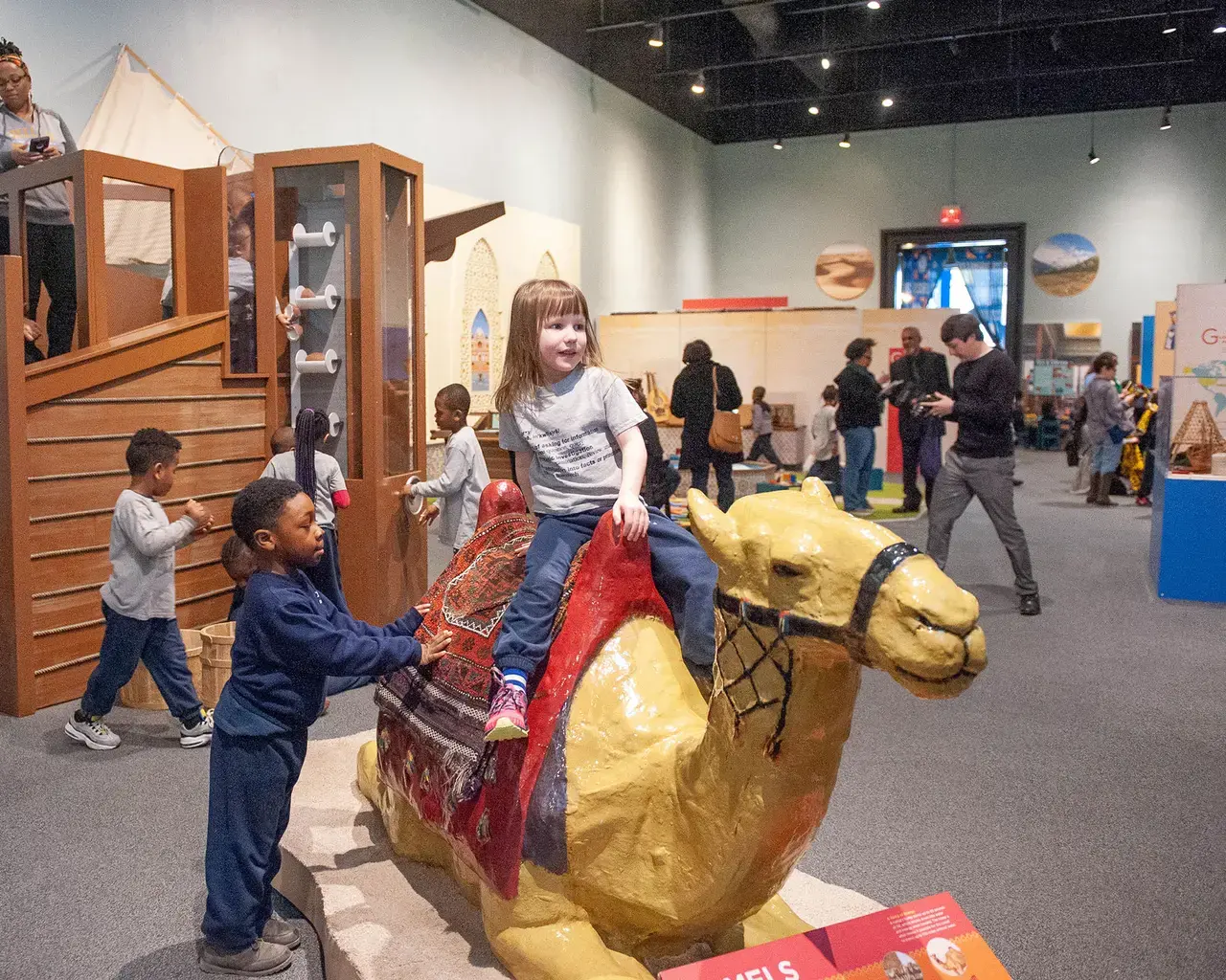 Please Touch Museum, America to Zanzibar, visitors are greeted by a camel, part of the exhibit’s trade route section. Photo courtesy of the Please Touch Museum.