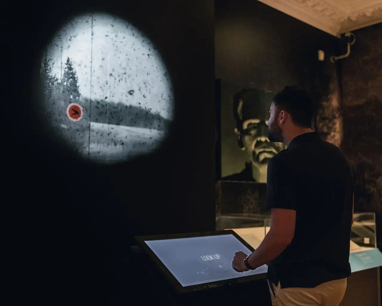 The Rosenbach of the Free Library of Philadelphia, Frankenstein &amp; Dracula: Gothic Monsters, Modern Science, 2017, view of digital interactives. Photo courtesy of Bluecadet.