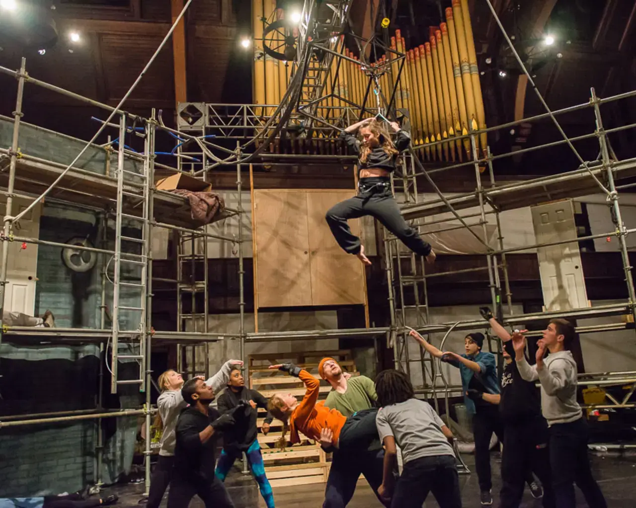 Dancers of Brian Sanders JUNK rehearsing in the chapel of Shiloh Baptist Church. Photo by Ted Lieverman.