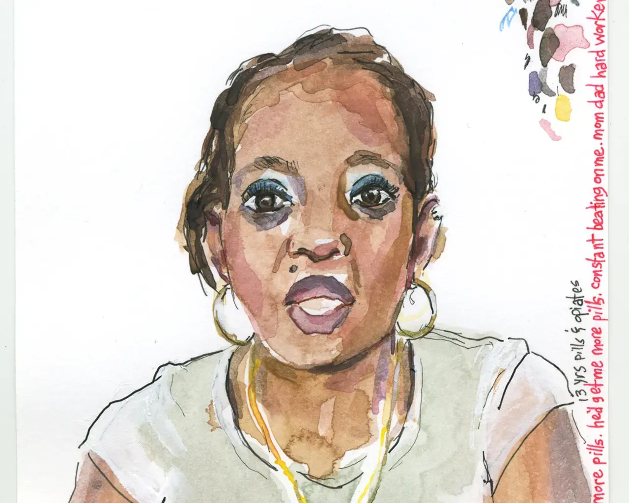 Charmaine Wheatley,&nbsp;Portrait of Angel Ludgood, 2017; watercolor, ink,&nbsp;and gouache on paper. Image courtesy of the artist.