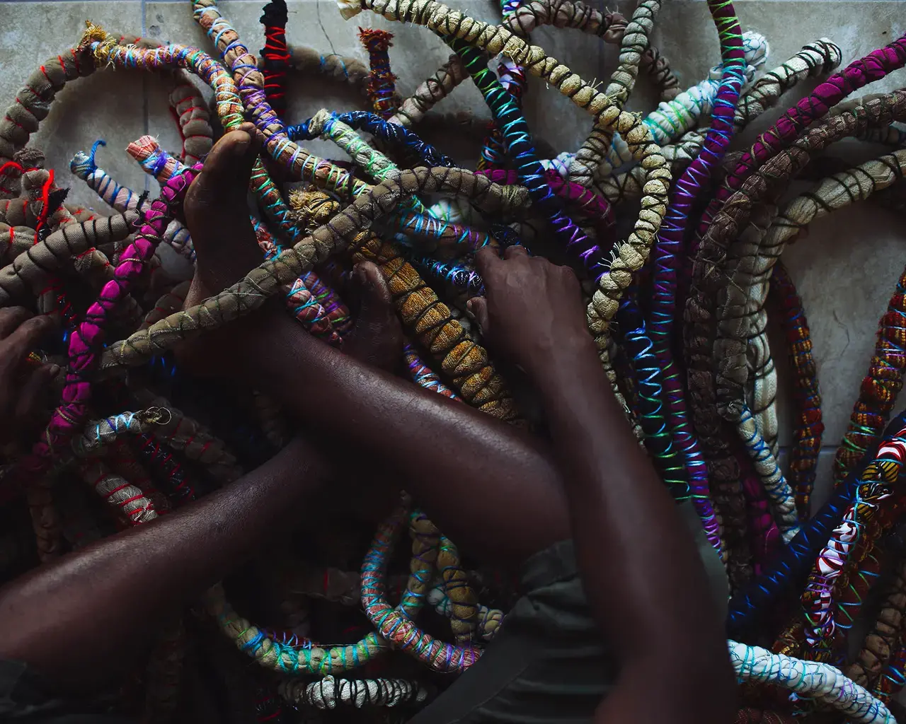 Community collaborators working on Olanre Tejuoso&rsquo;s Material Memory. Photo by Breanne Furlong.