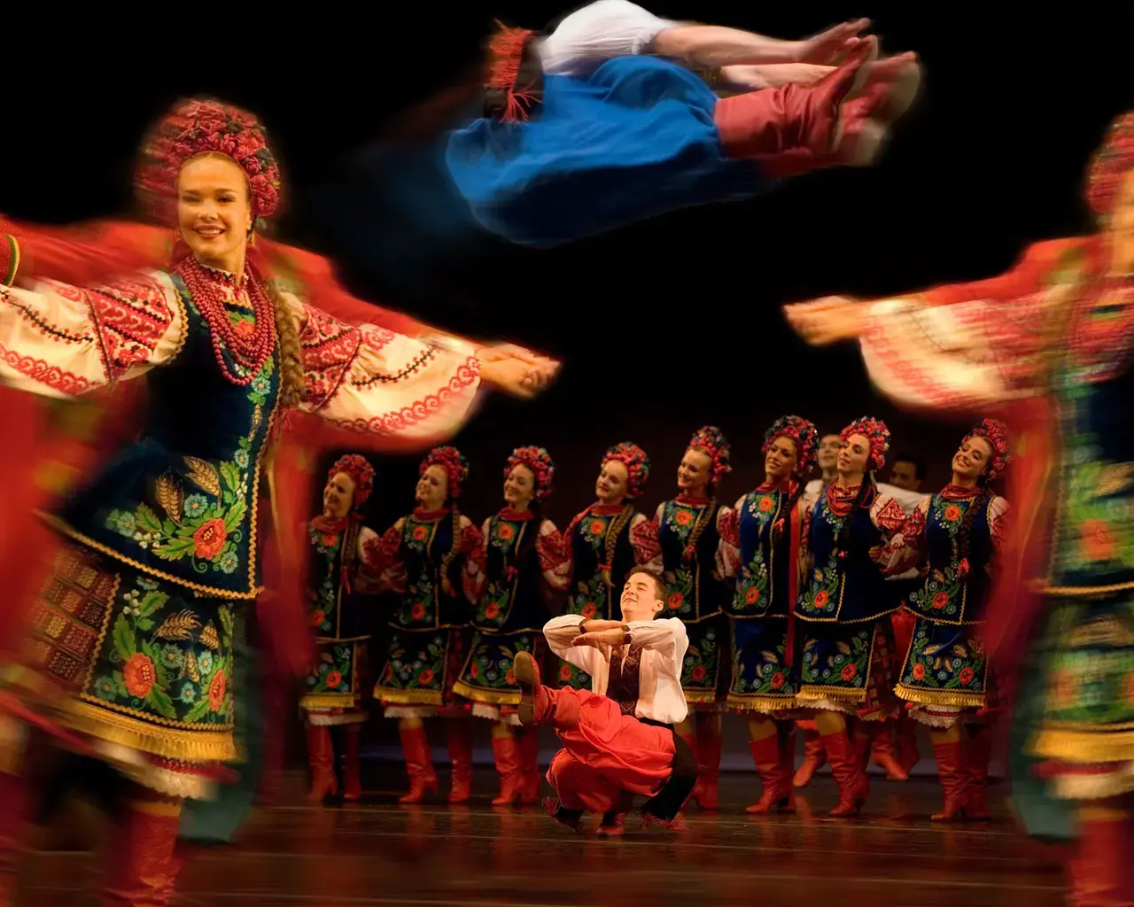 Voloshky Ukrainian Dance Ensemble in Hopak. Photo by Andrew Zvarytch.