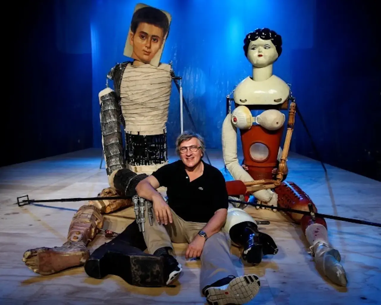 Dmitry Krymov with puppets, 2014. Photo by Nic Ellis for&nbsp;The West Australian.