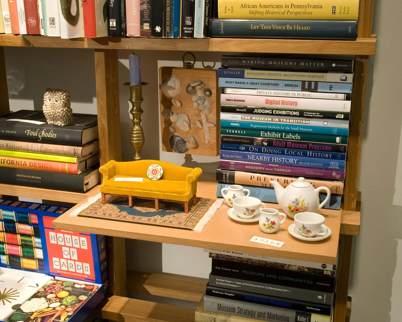 Detail from The Temple of Knowledge and Beauty, a Shelf Life&nbsp;display by Laura C. Keim at The Pew Center for Arts &amp; Heritage. Photo by Jeffrey Stockbridge.