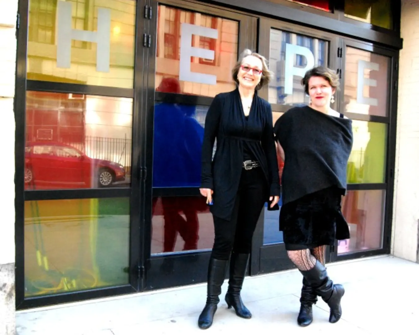 Kim Whitener (left) with HERE Arts Center Artistic Director Kristin Marting. Image courtesy of WNYC.