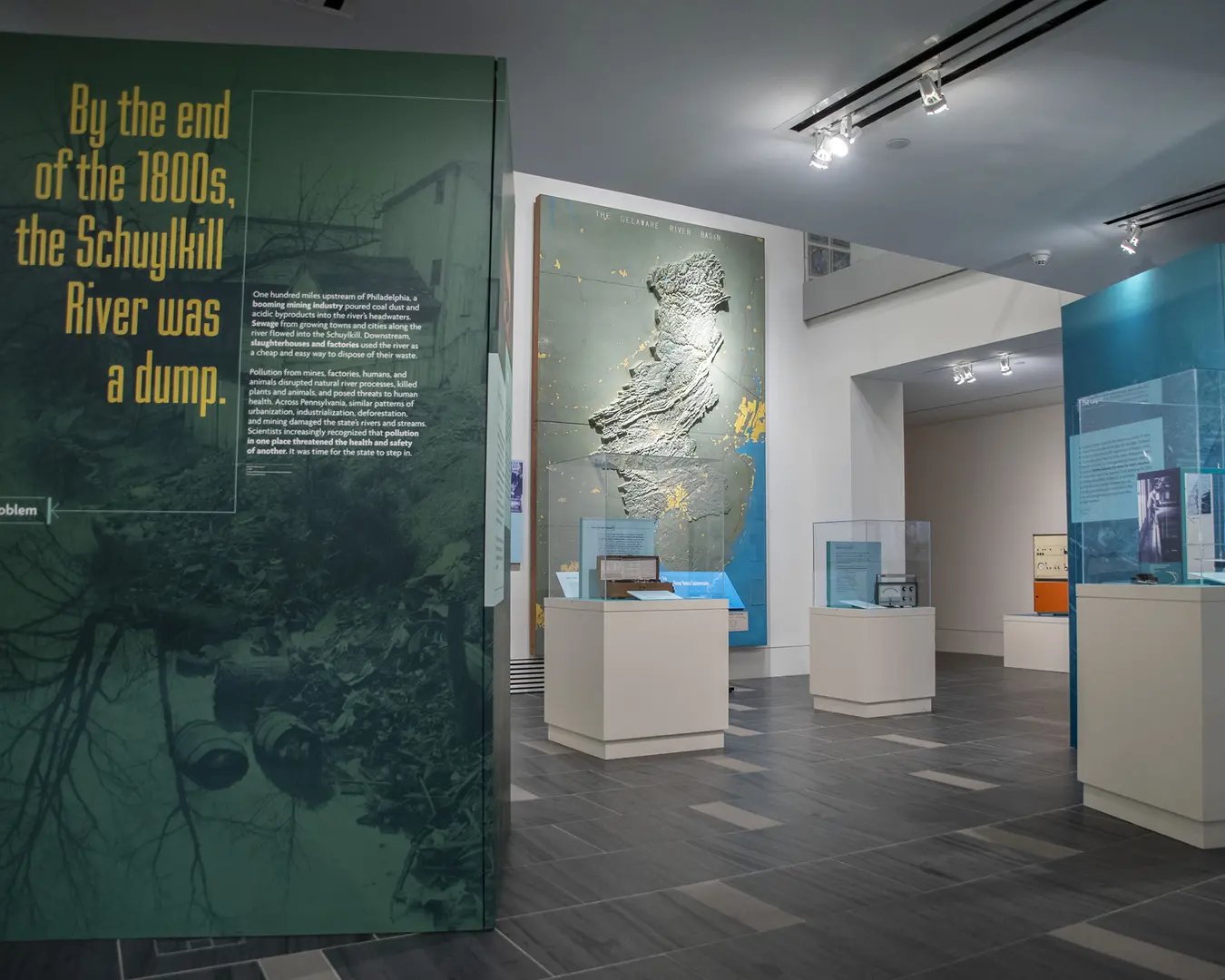 Science History Institute, Downstream, 2022, installation view, Hach Gallery, Philadelphia, PA. Photo courtesy of the Science History Institute.