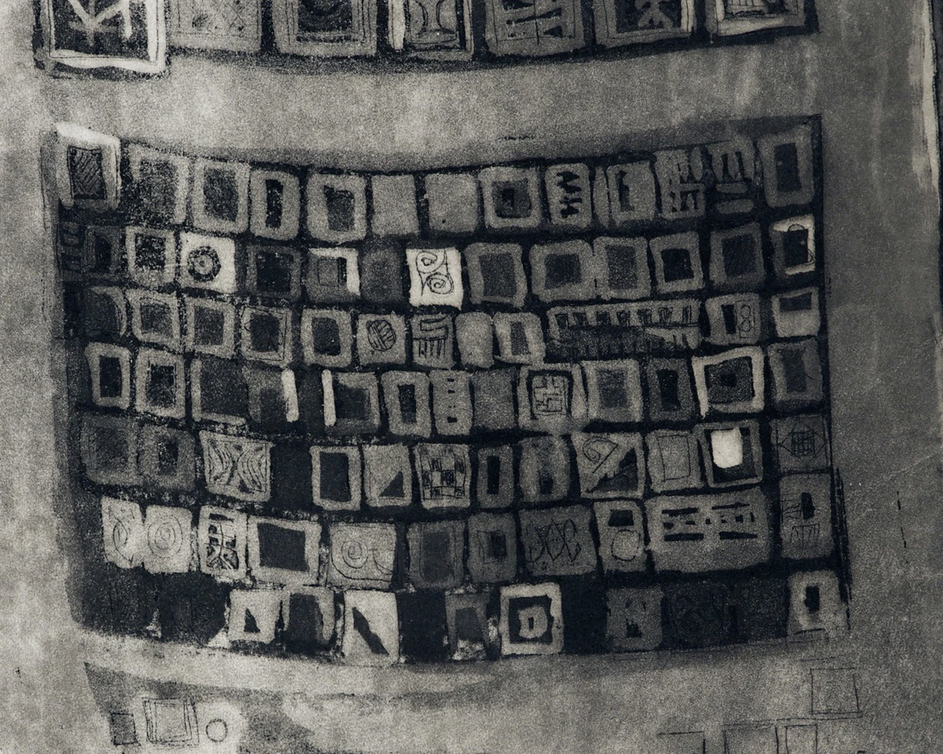 El Anatsui, When I last wrote to you...II, 1986, aquatint on paper, 19 1/2" x 15 1/8." Edition of 8. Collection of El Anatsui, courtesy of the artist and Jack Shainman Gallery, New York.
