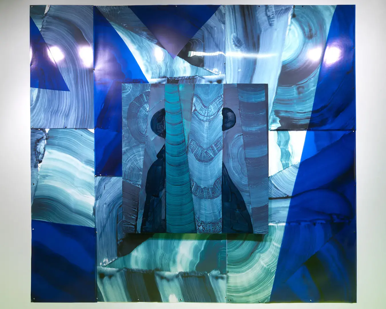 Justin Witte, Regenboog Broer, 2015, installation view, acrylic, gouache, mylar and ink, 9' x 9', Hyde Park Art Center. Photo courtesy of the artist.