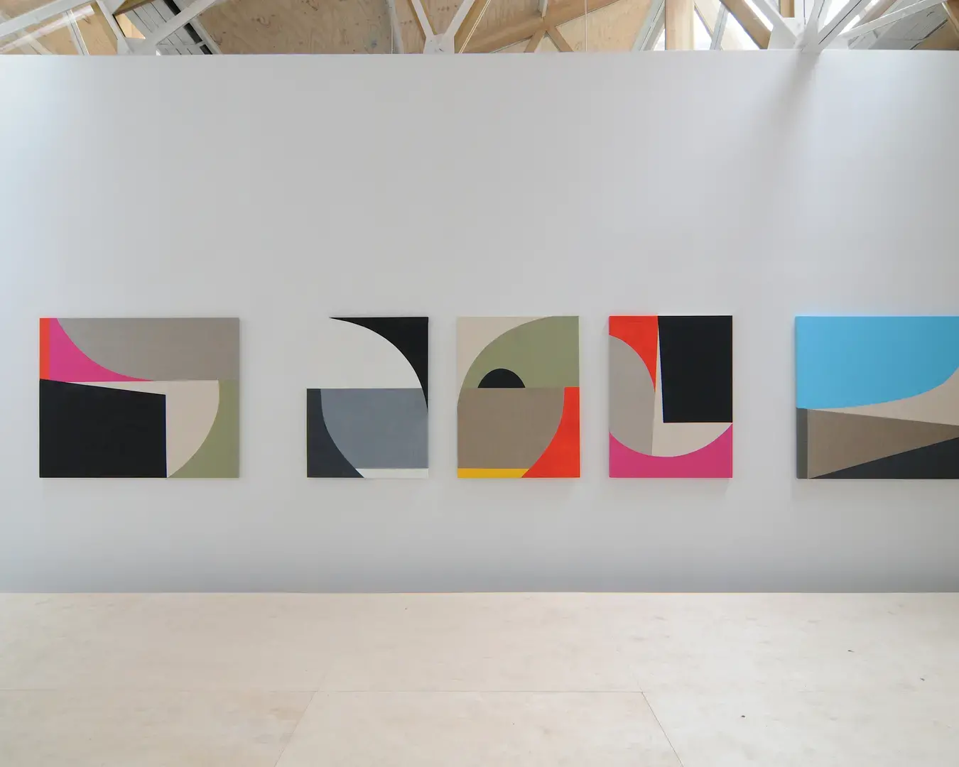 Sarah Crowner, Ballet Plastique, 2011, oil and acrylic on raw canvas and linen, dimensions variable. Installation view image courtesy Galerie Catherine Bastide, Brussels.&nbsp;