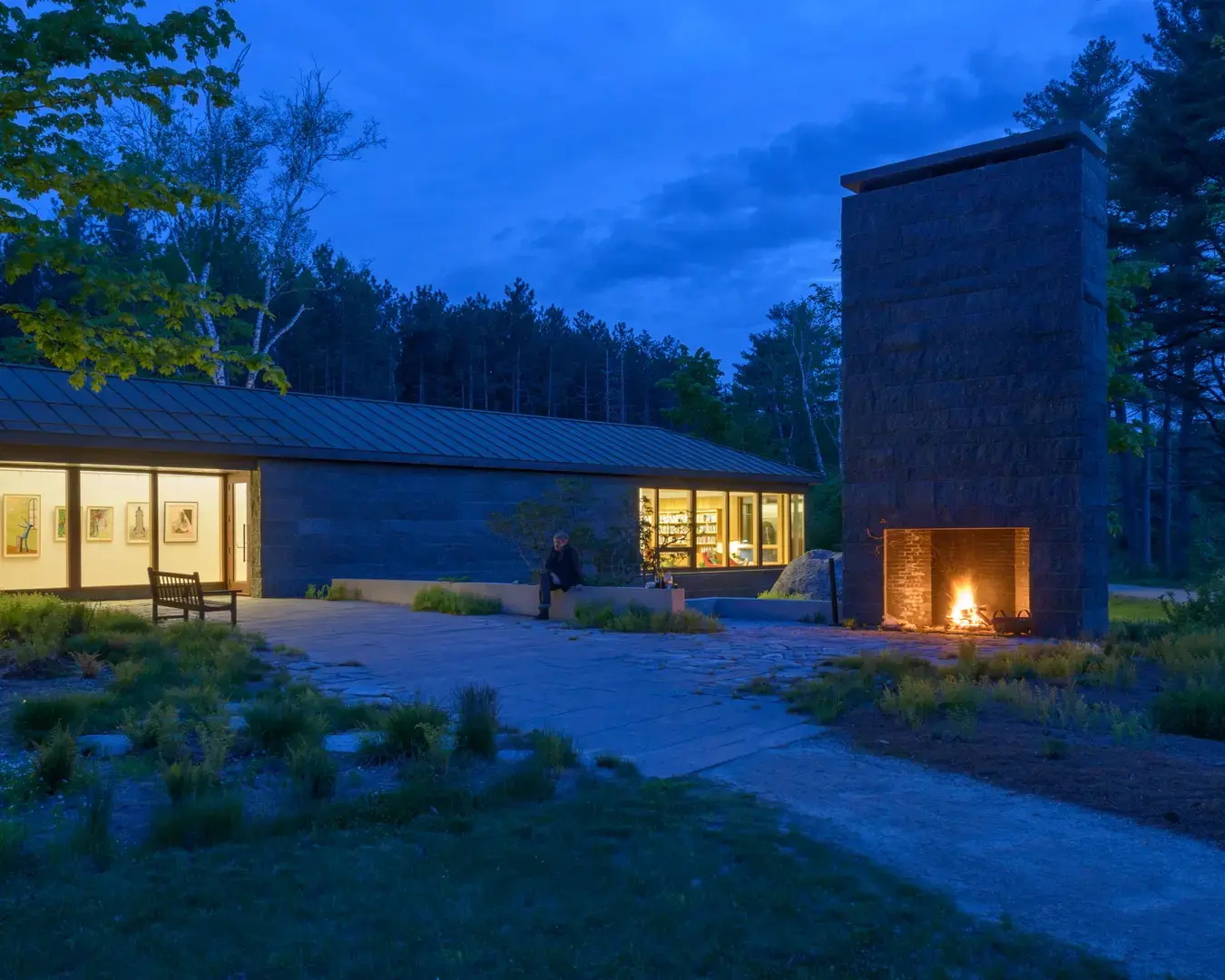 MacDowell Library at night. Joanna Eldredge Morrissey photo, courtesy of MacDowell.