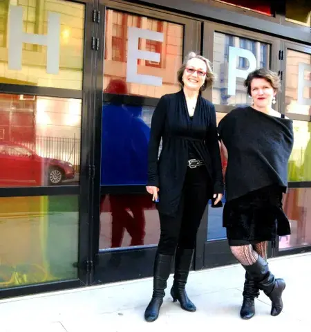 Kim Whitener (left) with HERE Arts Center Artistic Director Kristin Marting. Image courtesy of WNYC.