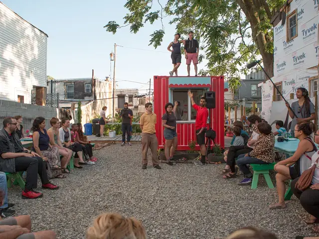 Playgrounds for Useful Knowledge&nbsp;Neighborhood Convening, June 29, 2015. 632 Jackson Street. Photo by Steve Weinik. Courtesy of the City of Philadelphia Mural Arts Program.