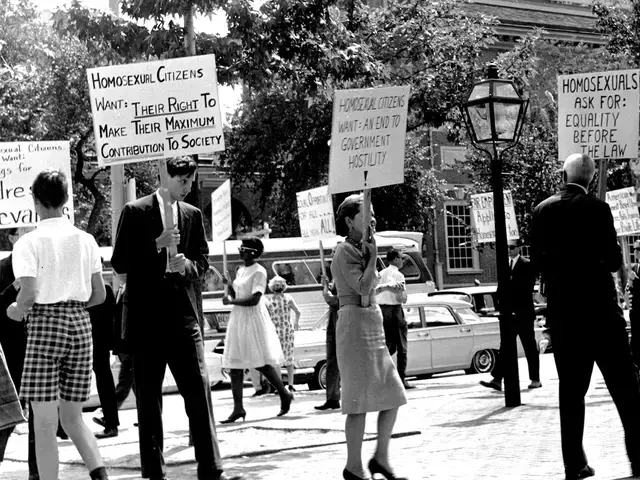 A group of activists held the first organized civil rights demonstrations in front of Independence Hall and Liberty Bell in Philadelphia on July 4, 1965. Photo &copy; Mattachine Society.