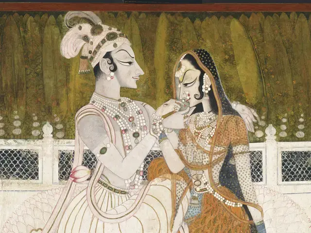 Artist unknown, Krishna and Radha, c. 1750, opaque watercolor and gold on cotton. Photo courtesy of the Philadelphia Museum of Art.