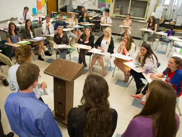 Palisades High School students during their second round debate. Photo by Conrad Erb, courtesy of the Chemical Heritage Foundation.