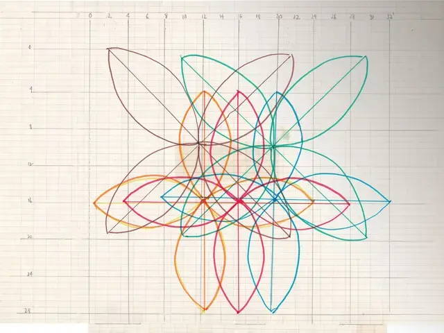 Score for Lucinda Childs&#39; Melody Excerpt. This score represented all the possible pathways that each dancer may traverse during the course of performing Melody Excerpt, along with stage measurements in feet. In this version the dimensions are 32 by 28 feet. Each dancer is represented by a discrete color. In her archive Childs refers to this as a &ldquo;grid.&rdquo; Courtesy of Lucinda Childs.