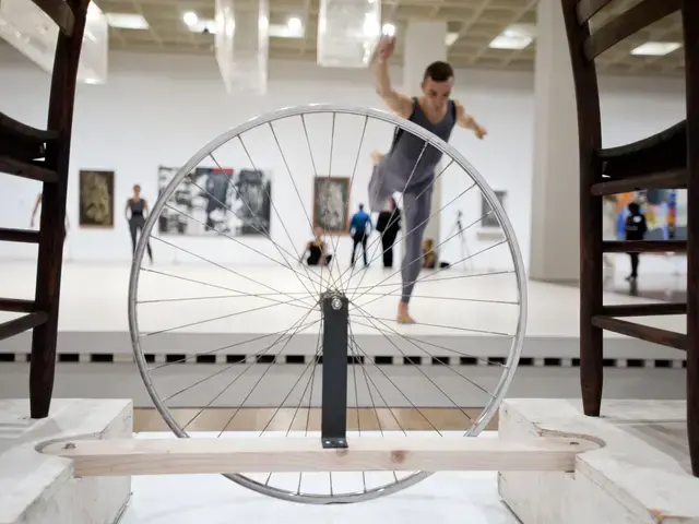 Brandon Collwes, a former member of the Merce Cunningham Dance Company, performs on the Main Stage of Dancing around the Bride. The bicycle wheel and chairs are by Robert Rauschenberg (in homage to Marcel Duchamp&rsquo;s Bicycle Wheel&nbsp;of 1913) for Merce Cunningham&rsquo;s Travelogue&nbsp;production of 1977. Dancers appear courtesy of the Merce Cunningham Trust. Photo by Constance Mensh, courtesy of the Philadelphia Museum of Art.