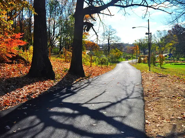 A segment of the Bartram’s Mile Trail, a 1.55-mile paved recreational trail running throughout Bartram’s Garden.&nbsp;Photo courtesy Bartram’s Garden.