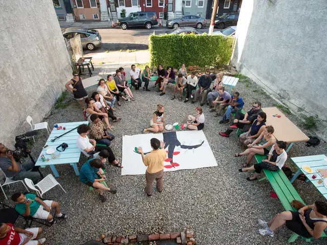 Playgrounds for Useful Knowledge&nbsp;Neighborhood Convening, June 29, 2015. 632 Jackson Street. Photo by Steve Weinik. Courtesy of the City of Philadelphia Mural Arts Program.