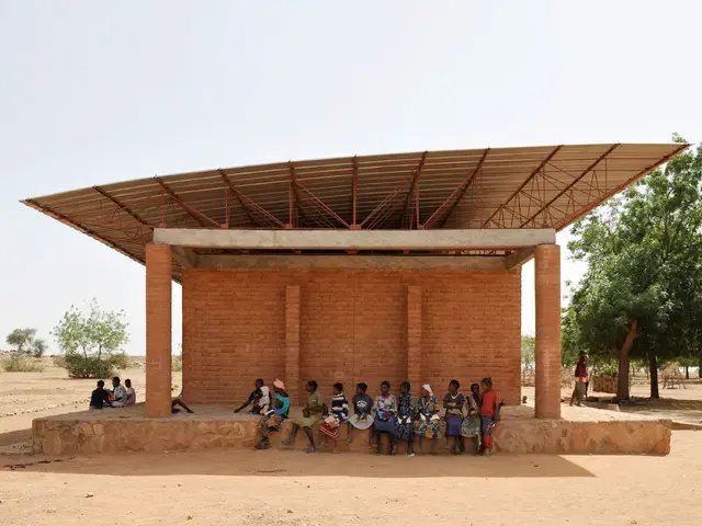 Primary school in Gando, Burkina Faso, completed 2001. Designed by Francis Kéré, Burkinabe, active Berlin. Photograph by Erik-Jan Ouwerkerk.