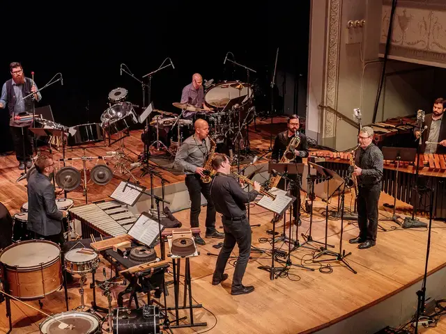 PRISM Quartet performs with So Percussion in a Color Theory&nbsp;concert in June 2016. Photo by Scott Friedlander, courtesy of PRISM Quartet.