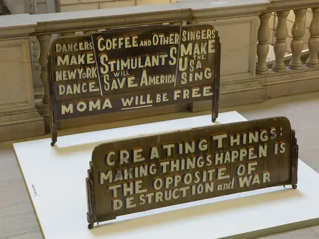 Bob and Roberta Smith, MoMA WILL BE FREE (2011) and CREATING THINGS (2011), installed as part of Framing Fraktur at the Free Library of Philadelphia. Courtesy of the Free Library of Philadelphia.