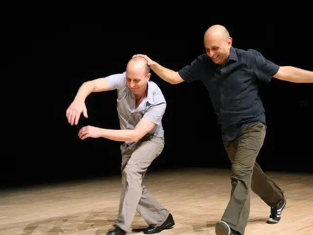 Quiet Dance. Photo by Alastair Muir. Pictured, from left to right: Jonathan Burrows, Matteo Fargion.